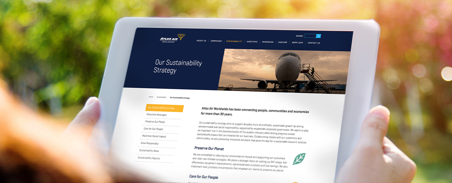 Atlas Air Worldwide's sustainability strategy on a tablet