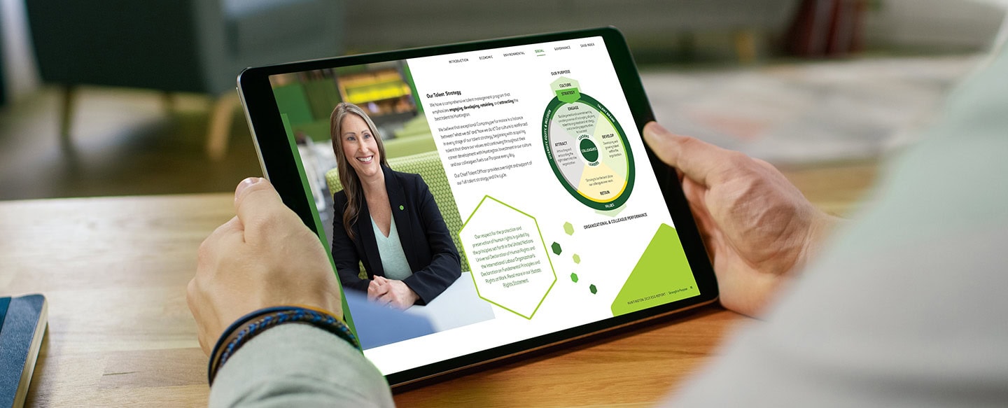 iPad display of Huntington's ESG report